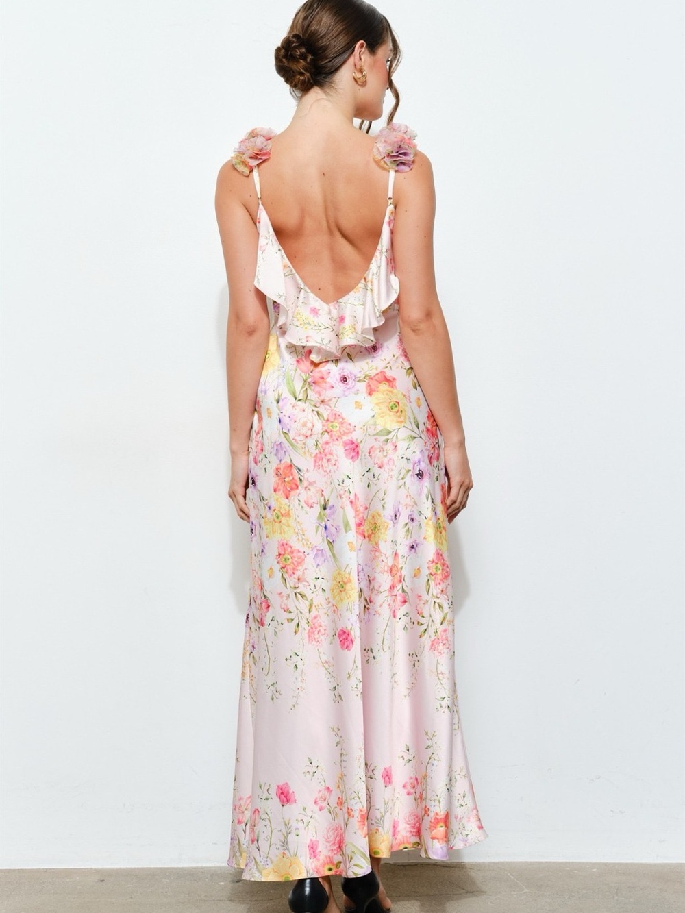 Pink Floral Maxi Dress With Floral Straps